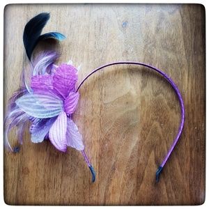 Headband - Floral / Feather Detail, Purple Ribbon